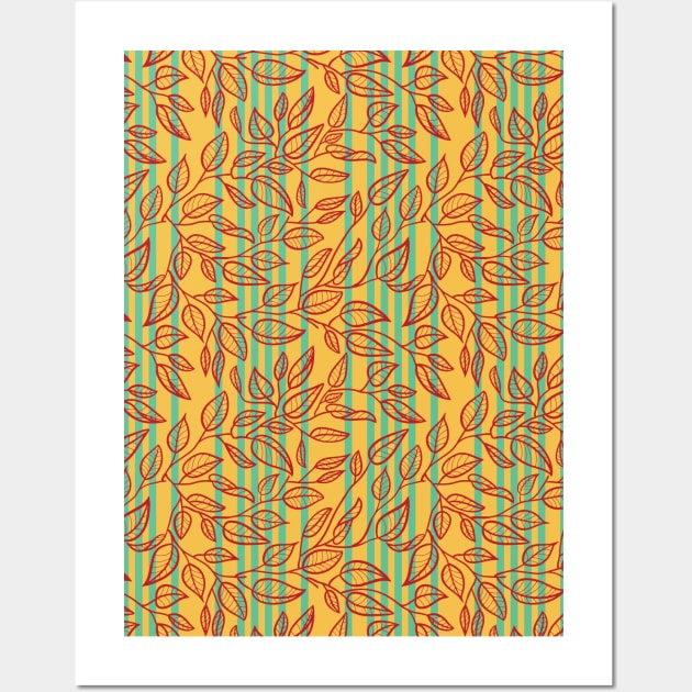 Minimalist Leaf Line Art Illustration as a Seamless Surface Pattern Design Wall Art by zarya_kiqo